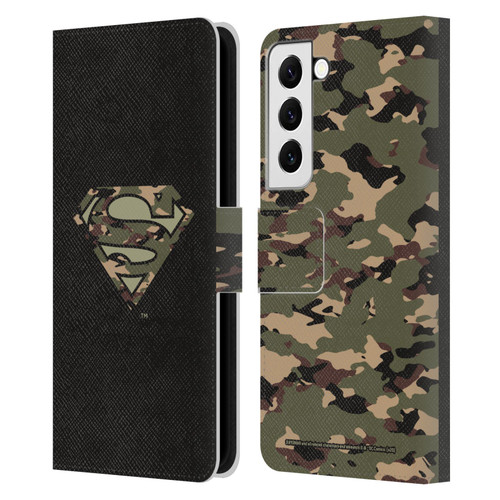 Superman DC Comics Logos Camouflage Leather Book Wallet Case Cover For Samsung Galaxy S22 5G