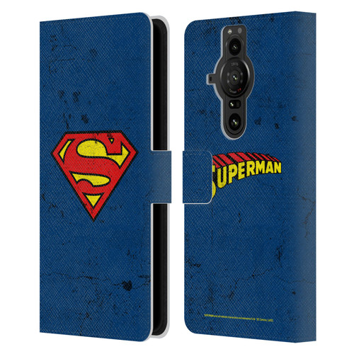 Superman DC Comics Logos Distressed Leather Book Wallet Case Cover For Sony Xperia Pro-I