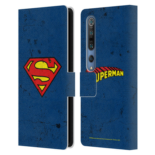 Superman DC Comics Logos Distressed Leather Book Wallet Case Cover For Xiaomi Mi 10 5G / Mi 10 Pro 5G