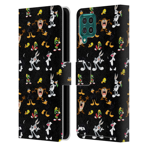Looney Tunes Patterns Black Leather Book Wallet Case Cover For Samsung Galaxy F62 (2021)