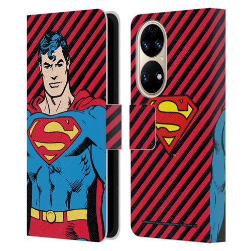 Superman DC Comics Vintage Fashion Stripes Leather Book Wallet Case Cover For Huawei P50