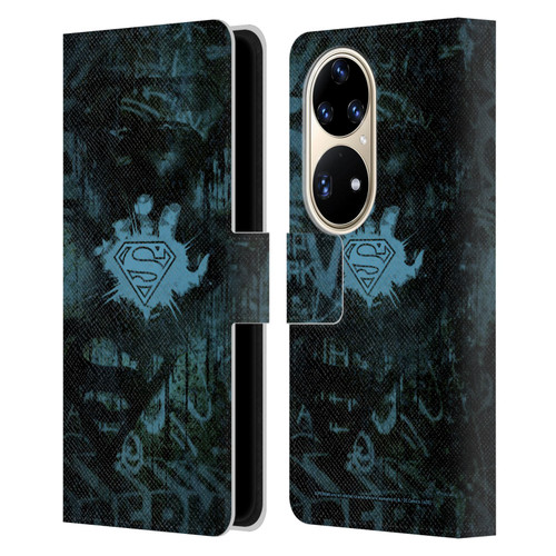 Superman DC Comics Vintage Fashion Graffiti Leather Book Wallet Case Cover For Huawei P50 Pro