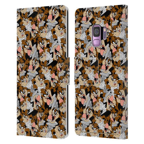 Looney Tunes Patterns Tasmanian Devil Leather Book Wallet Case Cover For Samsung Galaxy S9