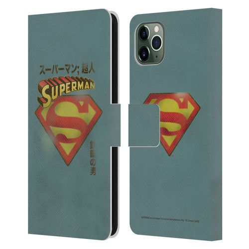 Superman DC Comics Vintage Fashion Japanese Logo Leather Book Wallet Case Cover For Apple iPhone 11 Pro Max