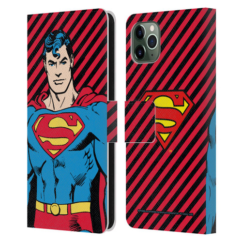 Superman DC Comics Vintage Fashion Stripes Leather Book Wallet Case Cover For Apple iPhone 11 Pro Max