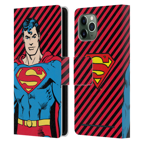 Superman DC Comics Vintage Fashion Stripes Leather Book Wallet Case Cover For Apple iPhone 11 Pro