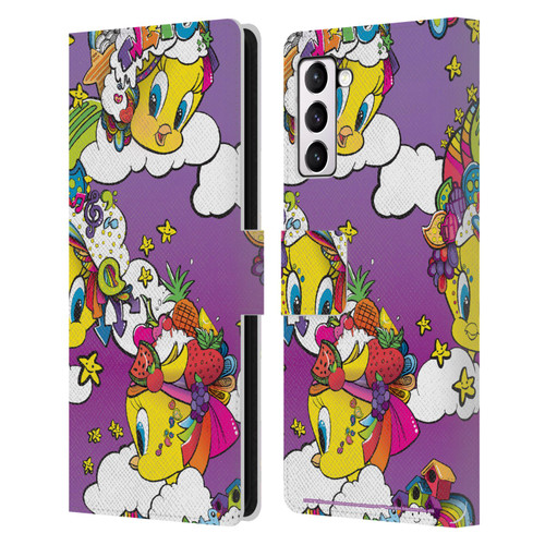 Looney Tunes Patterns Tweety Purple Leather Book Wallet Case Cover For Samsung Galaxy S21+ 5G