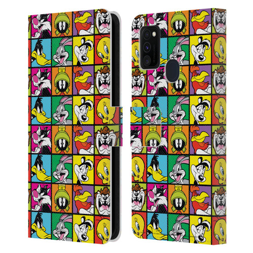 Looney Tunes Patterns Tiles Leather Book Wallet Case Cover For Samsung Galaxy M30s (2019)/M21 (2020)