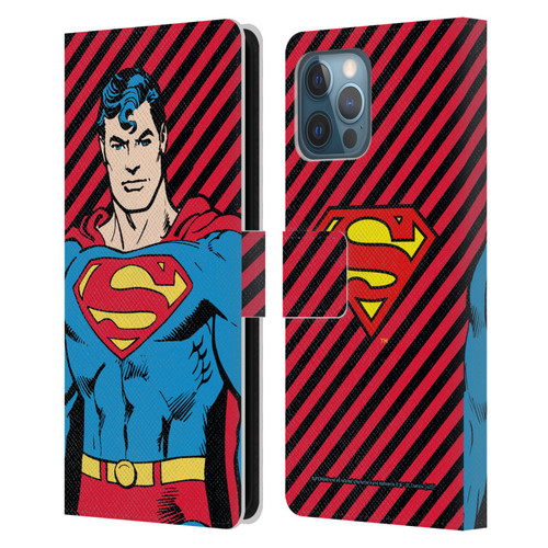 Superman DC Comics Vintage Fashion Stripes Leather Book Wallet Case Cover For Apple iPhone 12 Pro Max