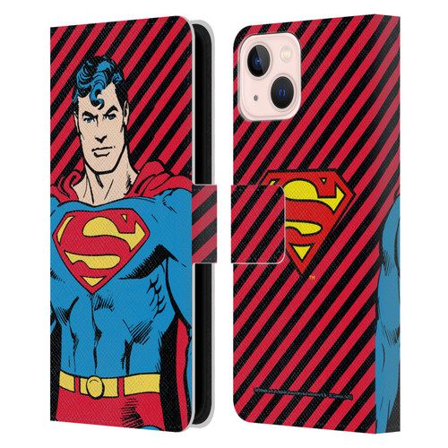 Superman DC Comics Vintage Fashion Stripes Leather Book Wallet Case Cover For Apple iPhone 13