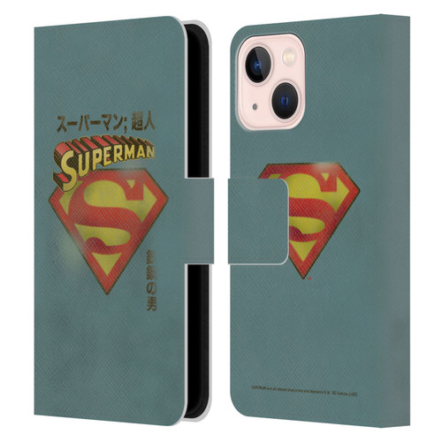 Superman DC Comics Vintage Fashion Japanese Logo Leather Book Wallet Case Cover For Apple iPhone 13 Mini