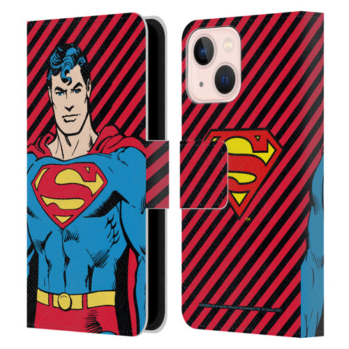 Superman DC Comics Vintage Fashion Stripes Leather Book Wallet Case Cover For Apple iPhone 13 Mini