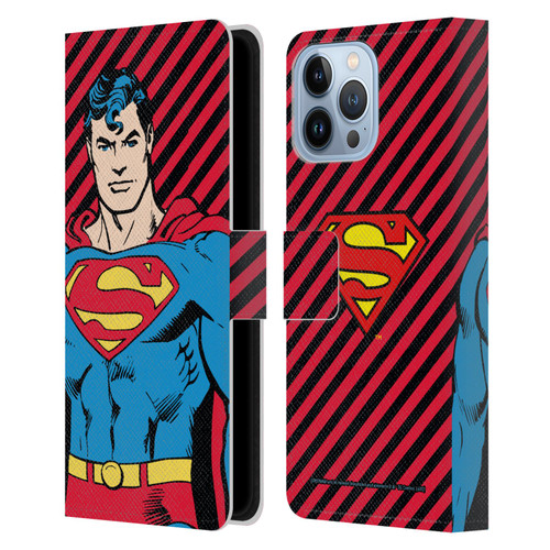 Superman DC Comics Vintage Fashion Stripes Leather Book Wallet Case Cover For Apple iPhone 13 Pro Max