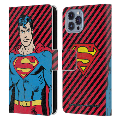Superman DC Comics Vintage Fashion Stripes Leather Book Wallet Case Cover For Apple iPhone 14