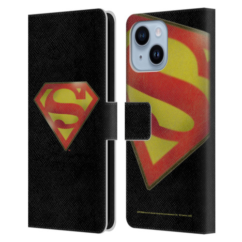 Superman DC Comics Vintage Fashion Logo Leather Book Wallet Case Cover For Apple iPhone 14 Plus