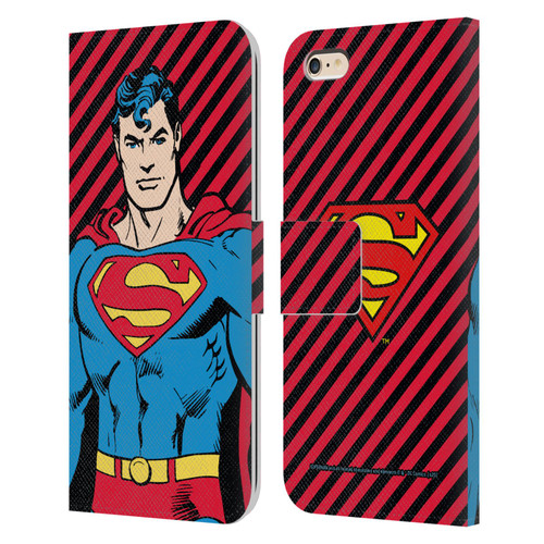 Superman DC Comics Vintage Fashion Stripes Leather Book Wallet Case Cover For Apple iPhone 6 Plus / iPhone 6s Plus