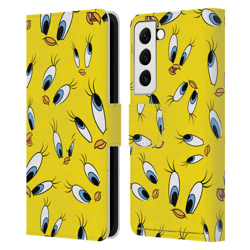 Looney Tunes Patterns Tweety Leather Book Wallet Case Cover For Samsung Galaxy S22 5G