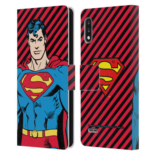 Superman DC Comics Vintage Fashion Stripes Leather Book Wallet Case Cover For LG K22