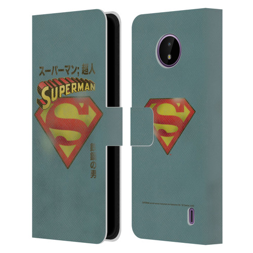 Superman DC Comics Vintage Fashion Japanese Logo Leather Book Wallet Case Cover For Nokia C10 / C20