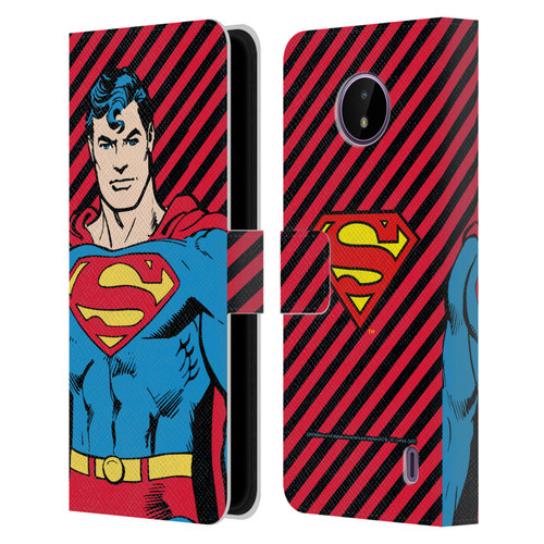 Superman DC Comics Vintage Fashion Stripes Leather Book Wallet Case Cover For Nokia C10 / C20
