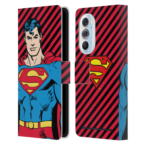 Superman DC Comics Vintage Fashion Stripes Leather Book Wallet Case Cover For Motorola Edge X30