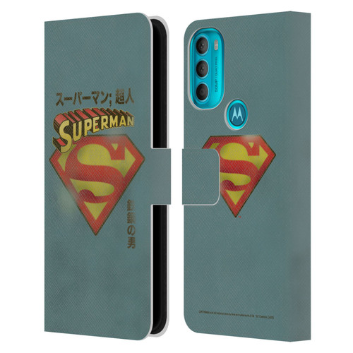 Superman DC Comics Vintage Fashion Japanese Logo Leather Book Wallet Case Cover For Motorola Moto G71 5G