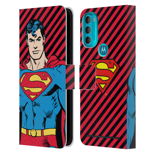 Superman DC Comics Vintage Fashion Stripes Leather Book Wallet Case Cover For Motorola Moto G71 5G