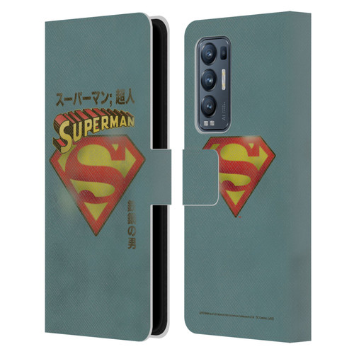 Superman DC Comics Vintage Fashion Japanese Logo Leather Book Wallet Case Cover For OPPO Find X3 Neo / Reno5 Pro+ 5G