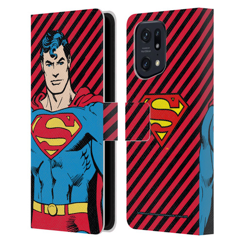 Superman DC Comics Vintage Fashion Stripes Leather Book Wallet Case Cover For OPPO Find X5 Pro