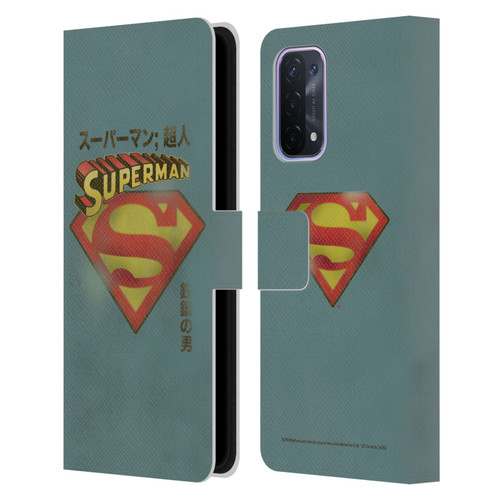 Superman DC Comics Vintage Fashion Japanese Logo Leather Book Wallet Case Cover For OPPO A54 5G