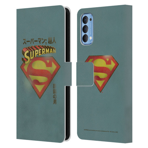 Superman DC Comics Vintage Fashion Japanese Logo Leather Book Wallet Case Cover For OPPO Reno 4 5G