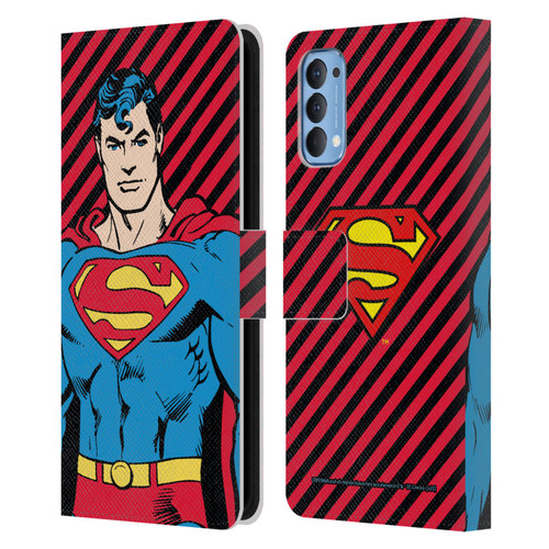 Superman DC Comics Vintage Fashion Stripes Leather Book Wallet Case Cover For OPPO Reno 4 5G