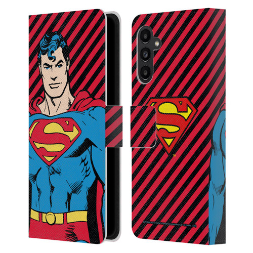 Superman DC Comics Vintage Fashion Stripes Leather Book Wallet Case Cover For Samsung Galaxy A13 5G (2021)