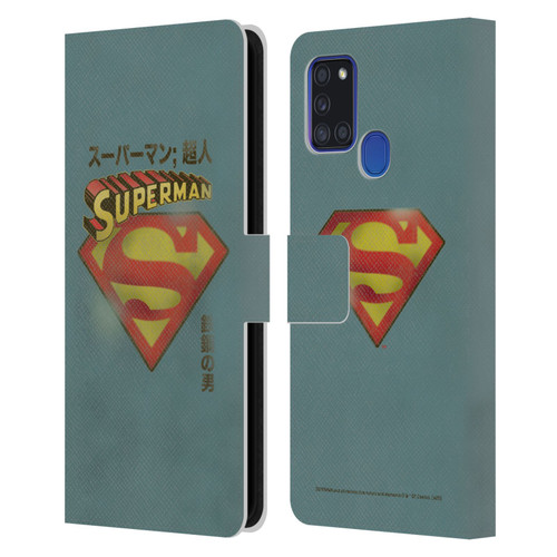 Superman DC Comics Vintage Fashion Japanese Logo Leather Book Wallet Case Cover For Samsung Galaxy A21s (2020)