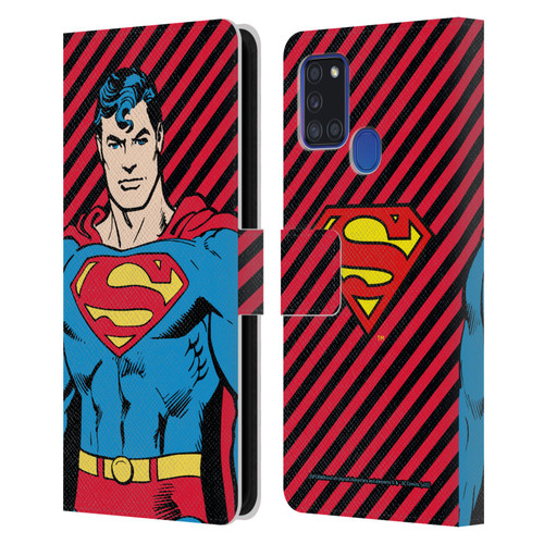 Superman DC Comics Vintage Fashion Stripes Leather Book Wallet Case Cover For Samsung Galaxy A21s (2020)