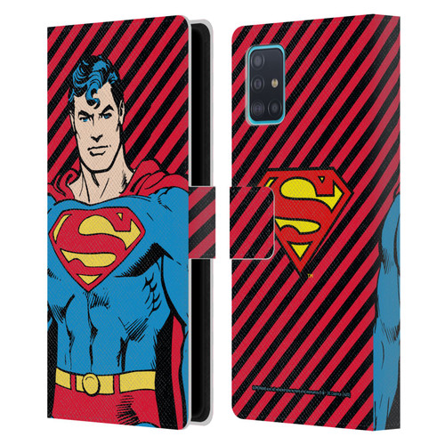 Superman DC Comics Vintage Fashion Stripes Leather Book Wallet Case Cover For Samsung Galaxy A51 (2019)