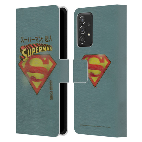 Superman DC Comics Vintage Fashion Japanese Logo Leather Book Wallet Case Cover For Samsung Galaxy A53 5G (2022)