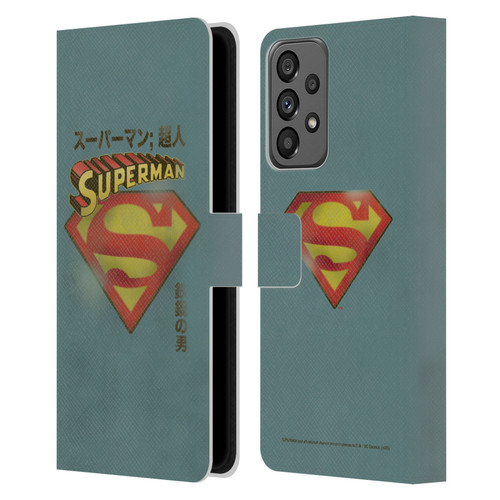 Superman DC Comics Vintage Fashion Japanese Logo Leather Book Wallet Case Cover For Samsung Galaxy A73 5G (2022)