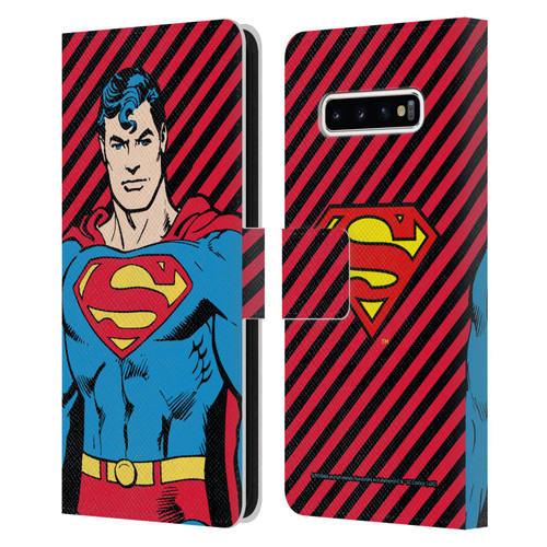 Superman DC Comics Vintage Fashion Stripes Leather Book Wallet Case Cover For Samsung Galaxy S10+ / S10 Plus