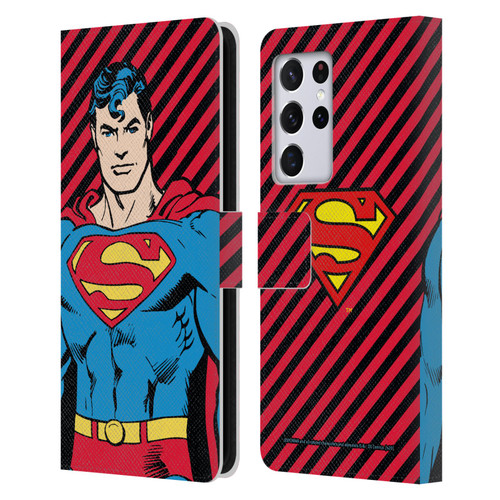 Superman DC Comics Vintage Fashion Stripes Leather Book Wallet Case Cover For Samsung Galaxy S21 Ultra 5G