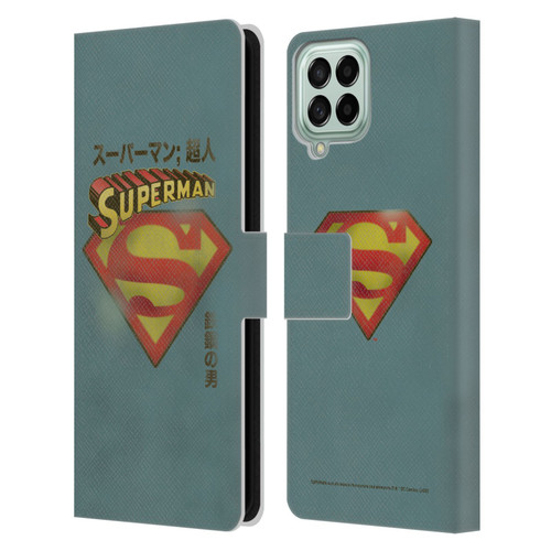 Superman DC Comics Vintage Fashion Japanese Logo Leather Book Wallet Case Cover For Samsung Galaxy M33 (2022)