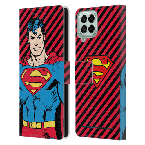 Superman DC Comics Vintage Fashion Stripes Leather Book Wallet Case Cover For Samsung Galaxy M53 (2022)