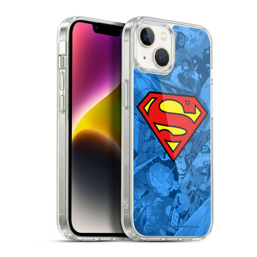 Superman DC Comics Comicbook Art Collage Soft Gel Case for Apple iPhone 14 Plus & MagSafe