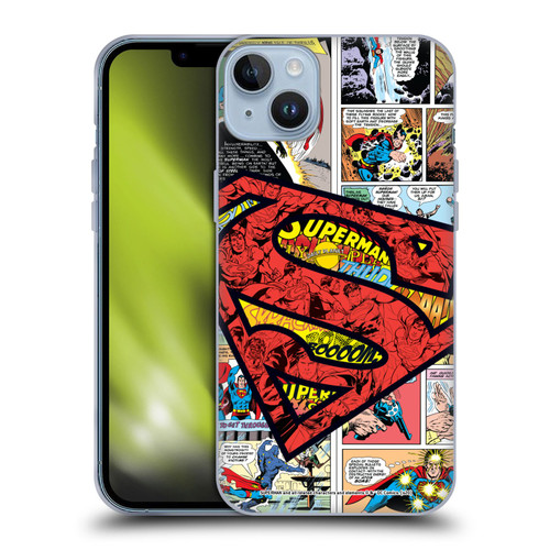 Superman DC Comics Comicbook Art Oversized Logo Soft Gel Case for Apple iPhone 14 Plus
