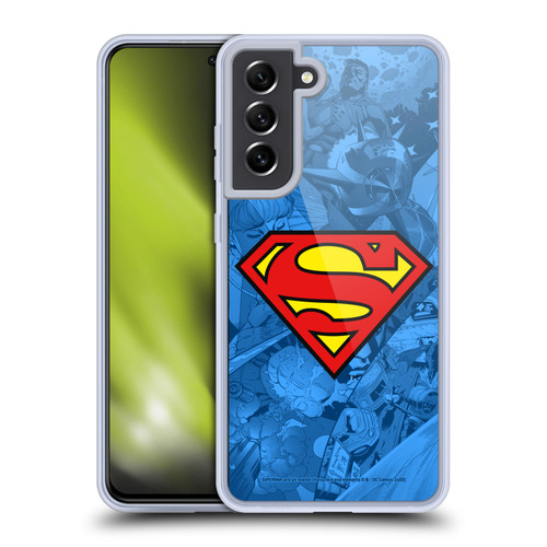 Superman DC Comics Comicbook Art Collage Soft Gel Case for Samsung Galaxy S21 FE 5G & MagSafe