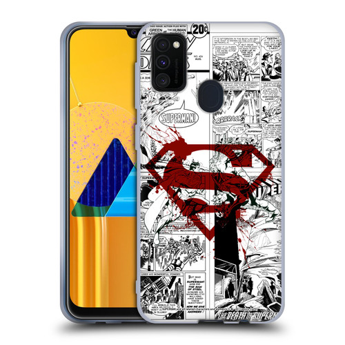 Superman DC Comics Comicbook Art Red Logo Splatter Soft Gel Case for Samsung Galaxy M30s (2019)/M21 (2020)
