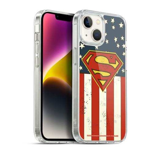 Superman DC Comics Logos U.S. Flag Soft Gel Case for Apple iPhone 14