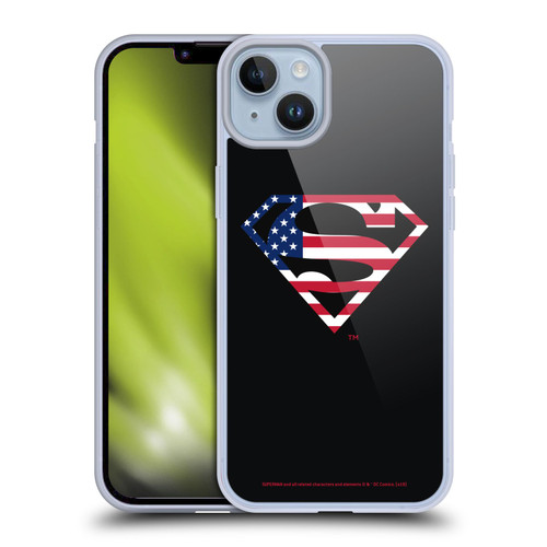 Superman DC Comics Logos U.S. Flag 2 Soft Gel Case for Apple iPhone 14 Plus