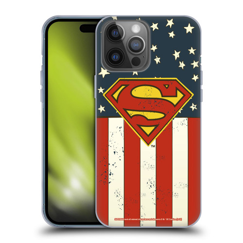 Superman DC Comics Logos U.S. Flag Soft Gel Case for Apple iPhone 14 Pro Max