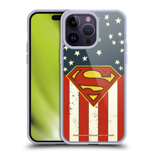 Superman DC Comics Logos U.S. Flag Soft Gel Case for Apple iPhone 14 Pro Max